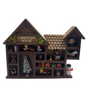 Vintage 1979 Enesco Wooden Christmas House Figurine Shelf